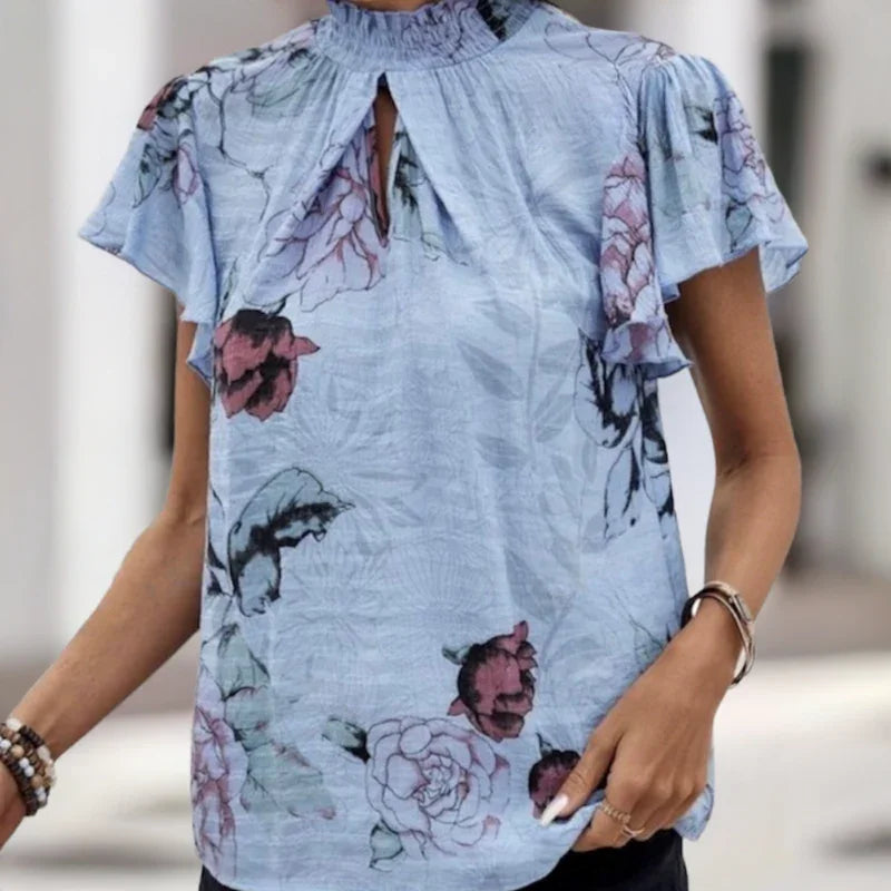 Blouse col smocké #couleur_bleu