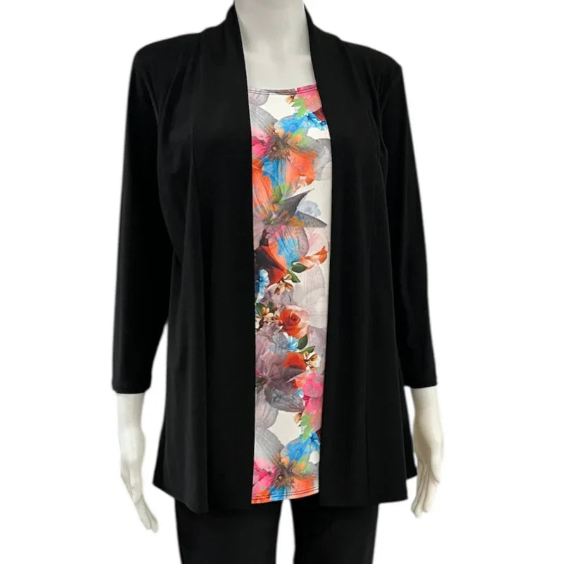 Blouse fleurie dans cardigan