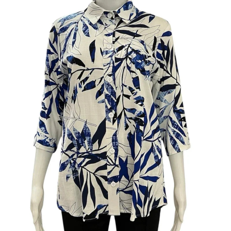 Chemise blanc motif bleu - C'est Elle