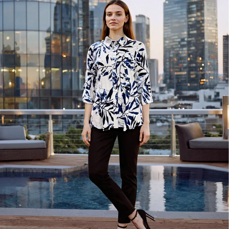 Chemise blanc motif bleu - C'est Elle