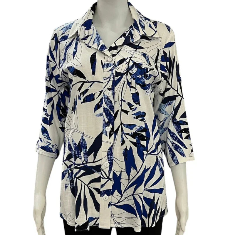 Chemise blanc motif bleu - C'est Elle