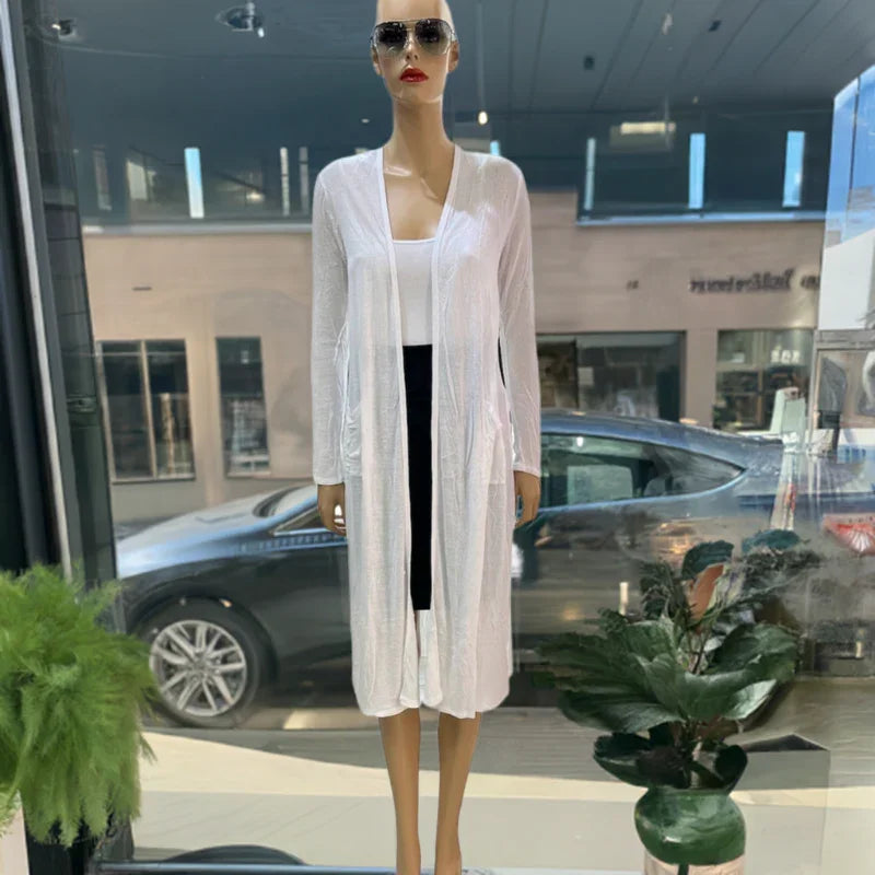 Long cardigan femme #couleur_blanc