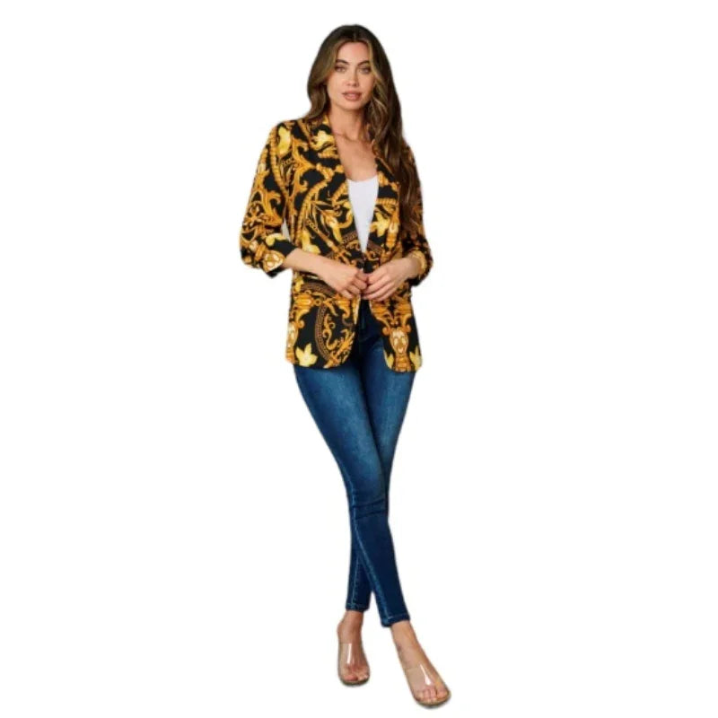 Blazer ouvert à manches 3/4 OVI imprimé pour femme.