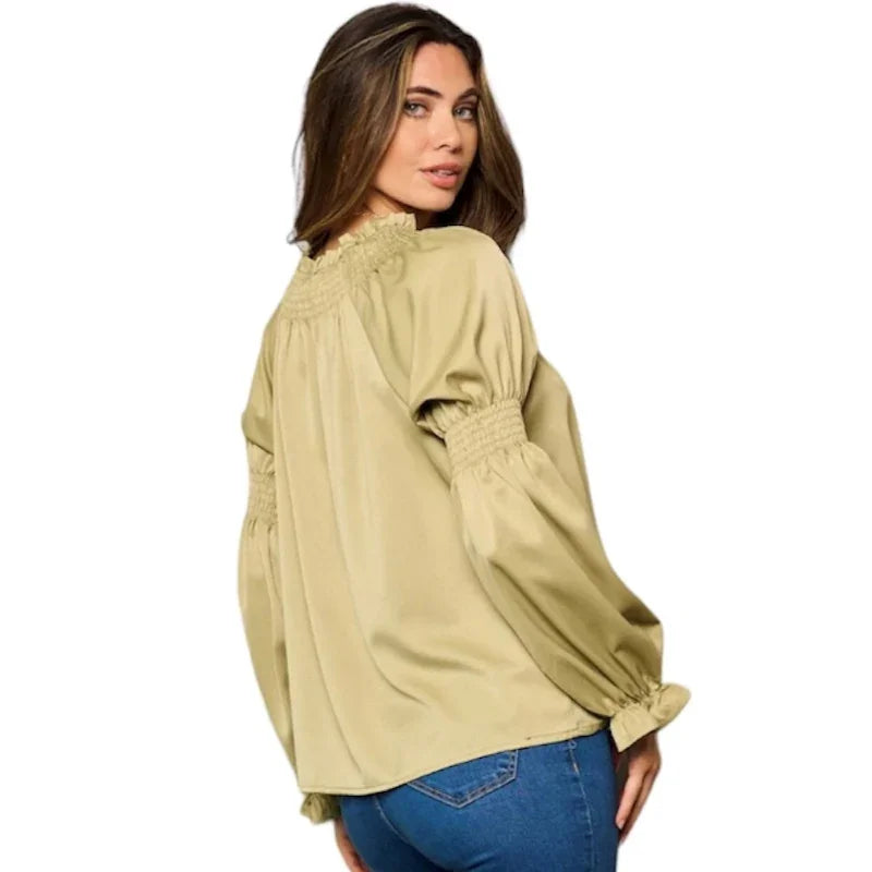 Blouse smockée femme #couleur_sage