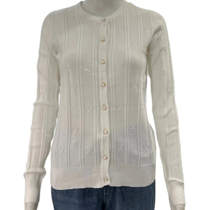 Cardigan boutonné Tenney Rose Design NY #couleur_blanc
