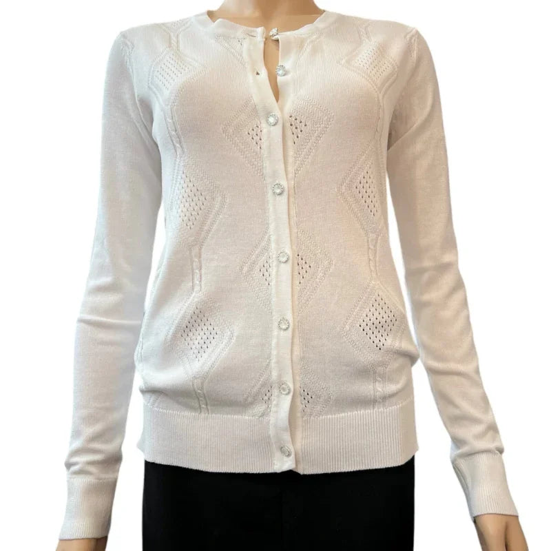 Cardigan boutonné losanges Select + Trend #couleur_blanc