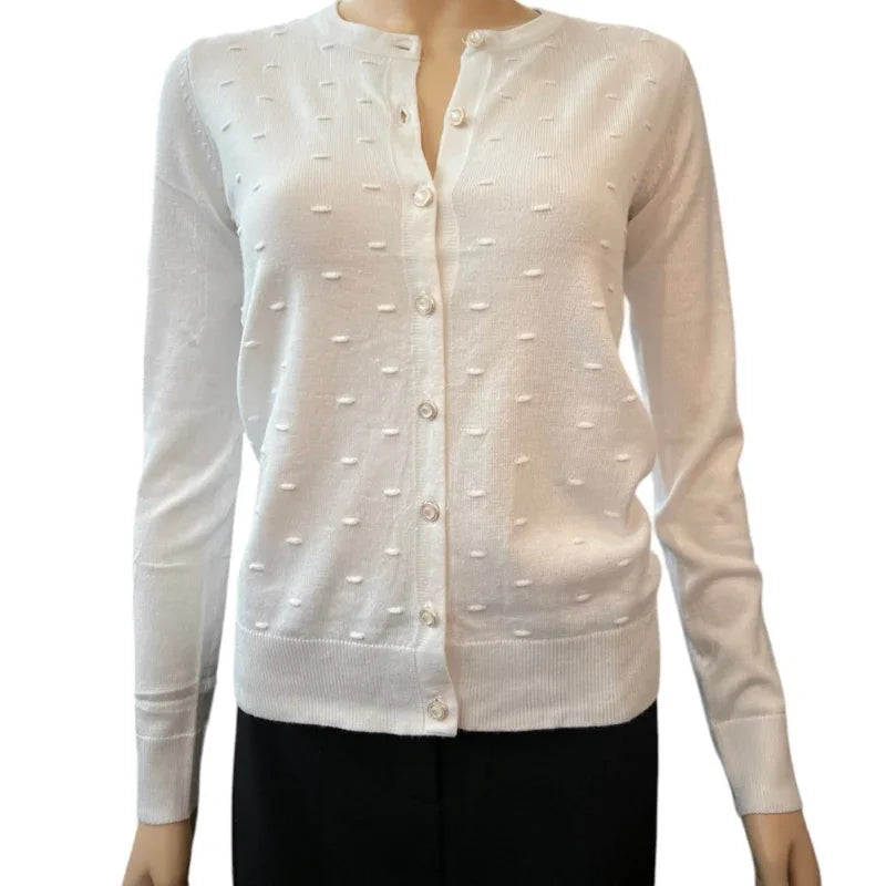 Cardigan femme picote boutonné de Tunney Rose Design #couleur_blanc