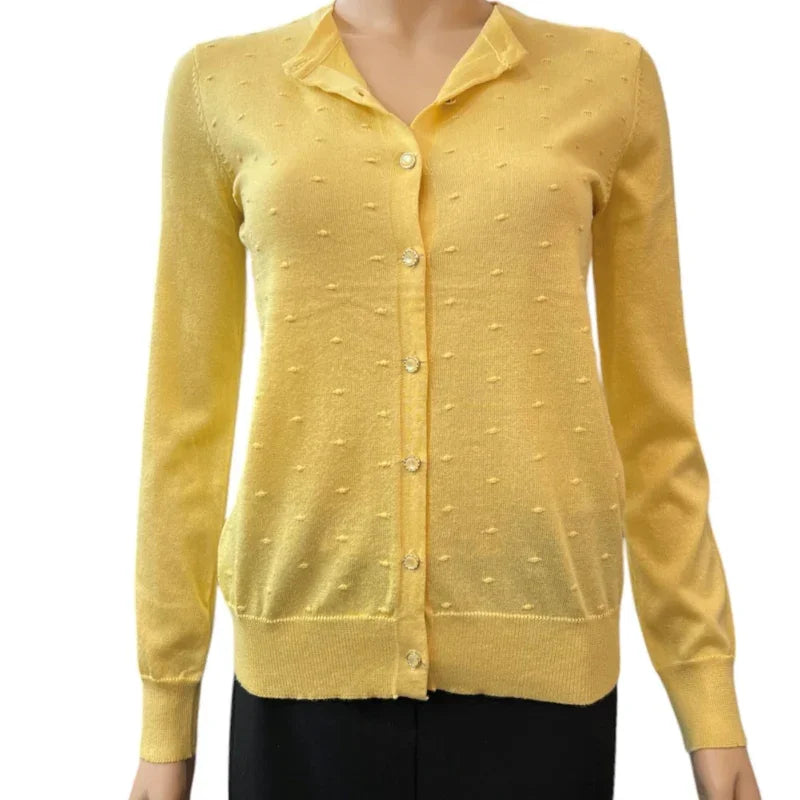 Cardigan femme picote boutonné de Tunney Rose Design #couleur_jaune