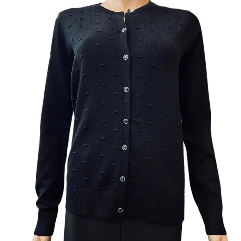 Cardigan femme picote boutonné de Tunney Rose Design #couleur_noir