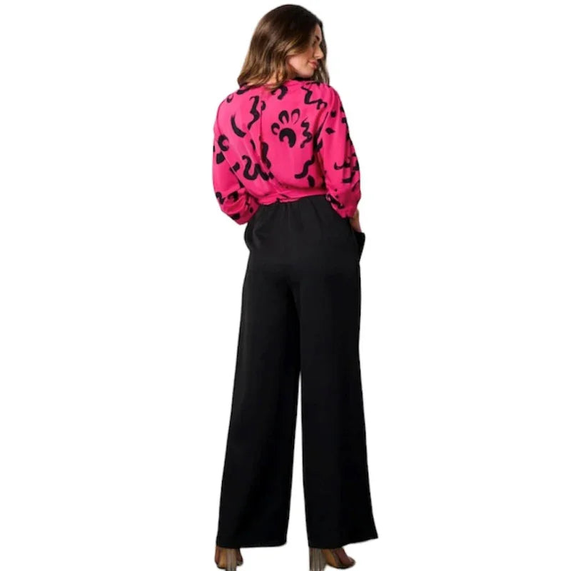 Combinaison col V #couleur_fuschia-et-noir