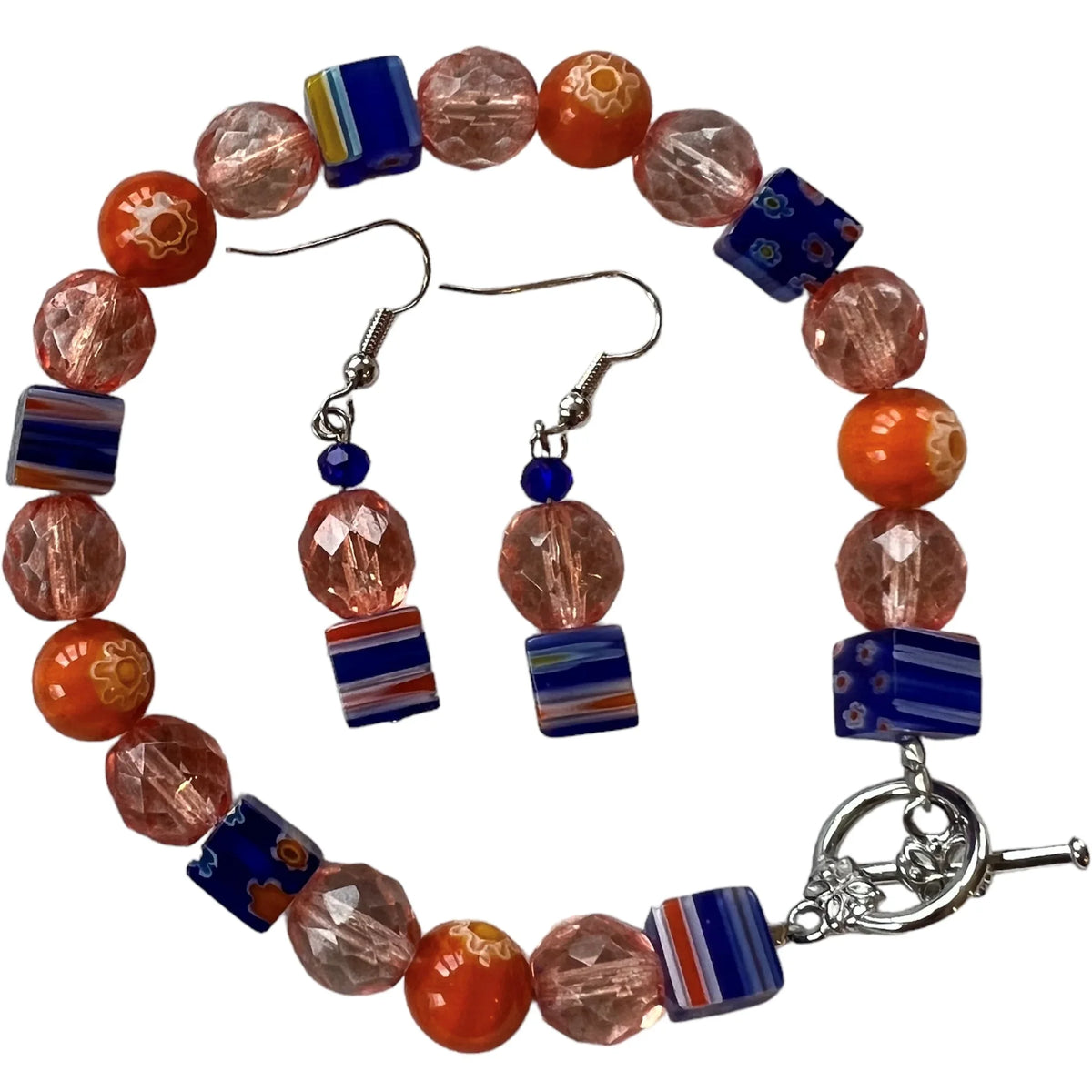 Bracelet et boucle d'oreille bleu et orange - C'est Elle
