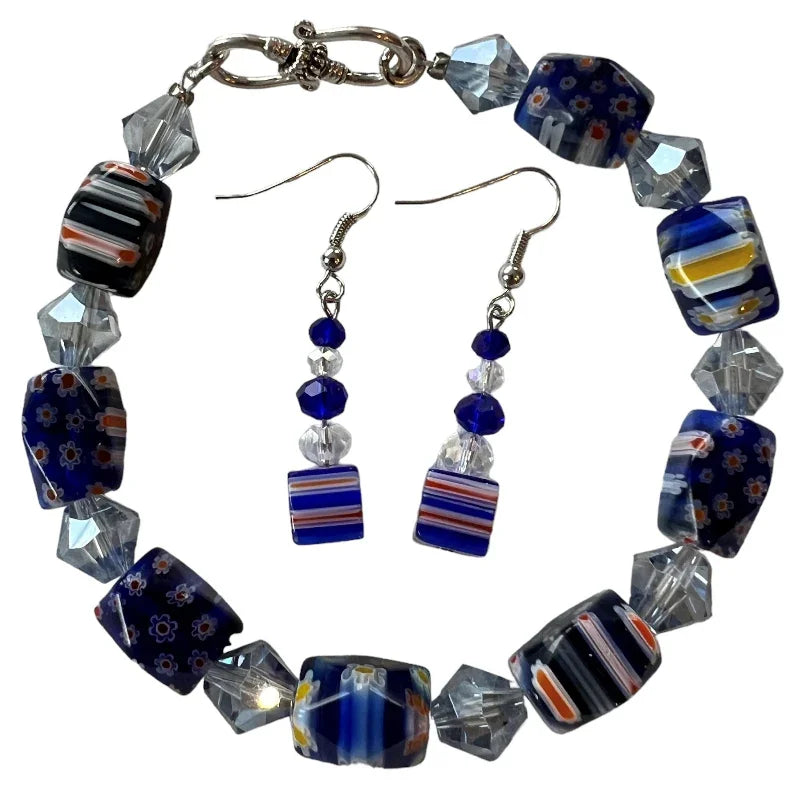 Bracelet et boucle d'oreille bleu royal - C'est Elle