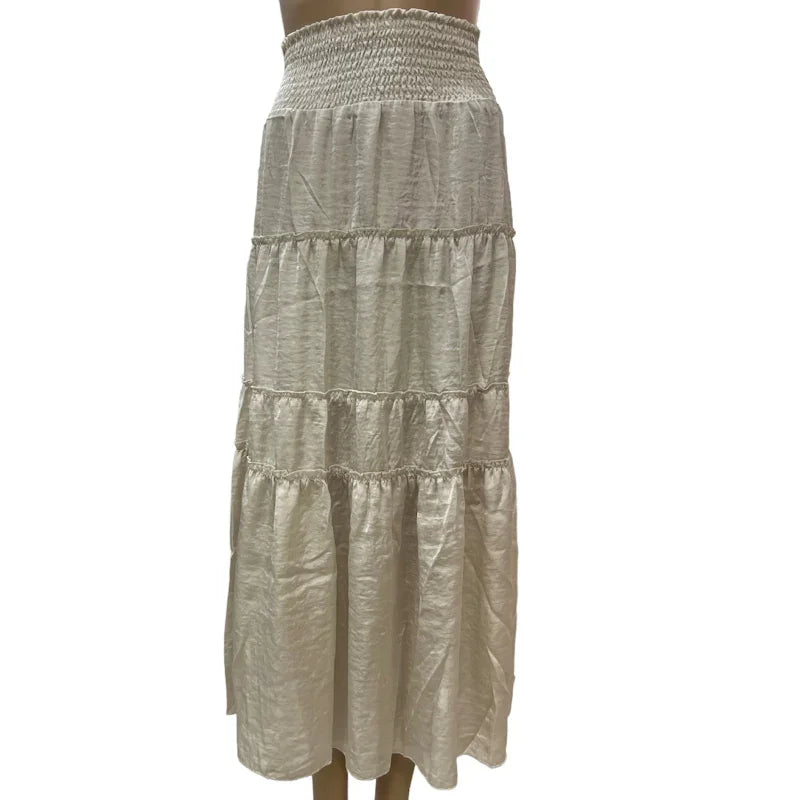 Jupe à panneaux taille élastique pour femme # couleur_beige