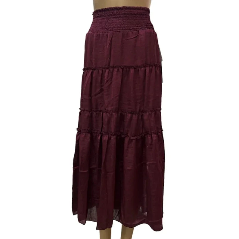 Jupe à panneaux taille élastique pour femme #couleur_bourgogne