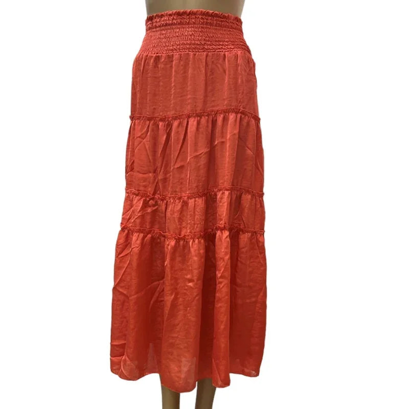 Jupe à panneaux taille élastique pour femme #couleur_corail.