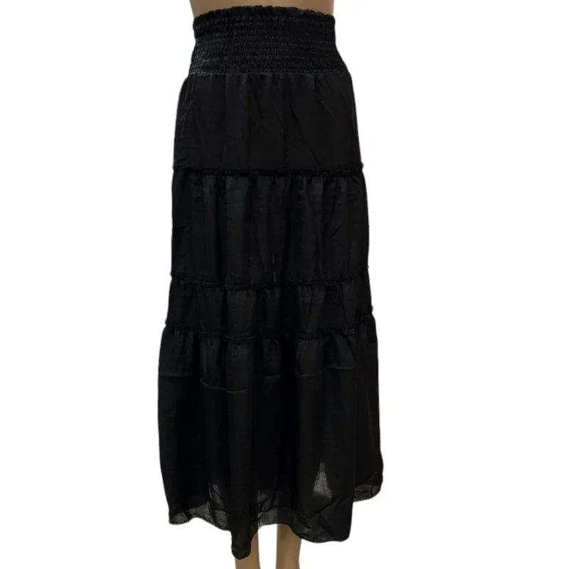 Jupe à panneaux taille élastique pour femme #couleur_noir