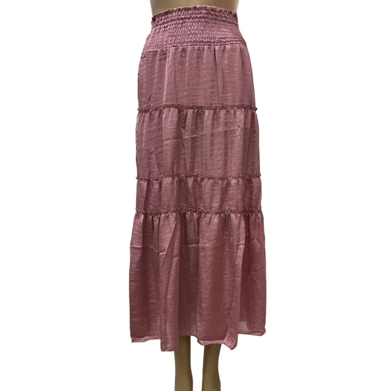 Jupe à panneaux taille élastique pour femme #couleur_vieux-rose