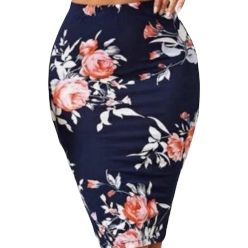 Jupe mi longue fleurie #couleur_marine