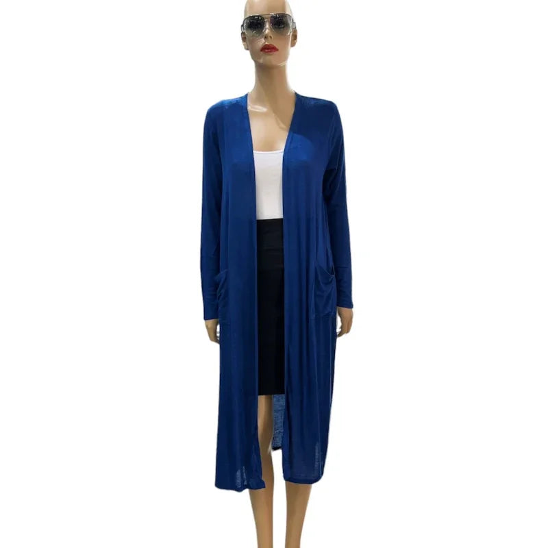 Long cardigan femme avec 2 poches #couleur_bleu-royal