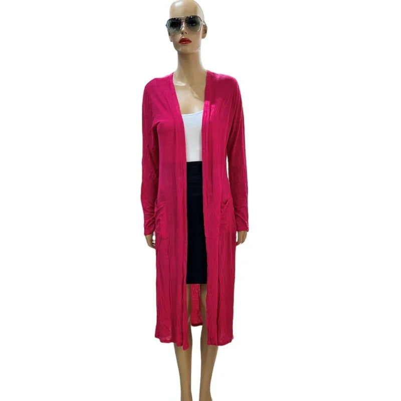 Long cardigan femme avec 2 poches #couleur_fuschia