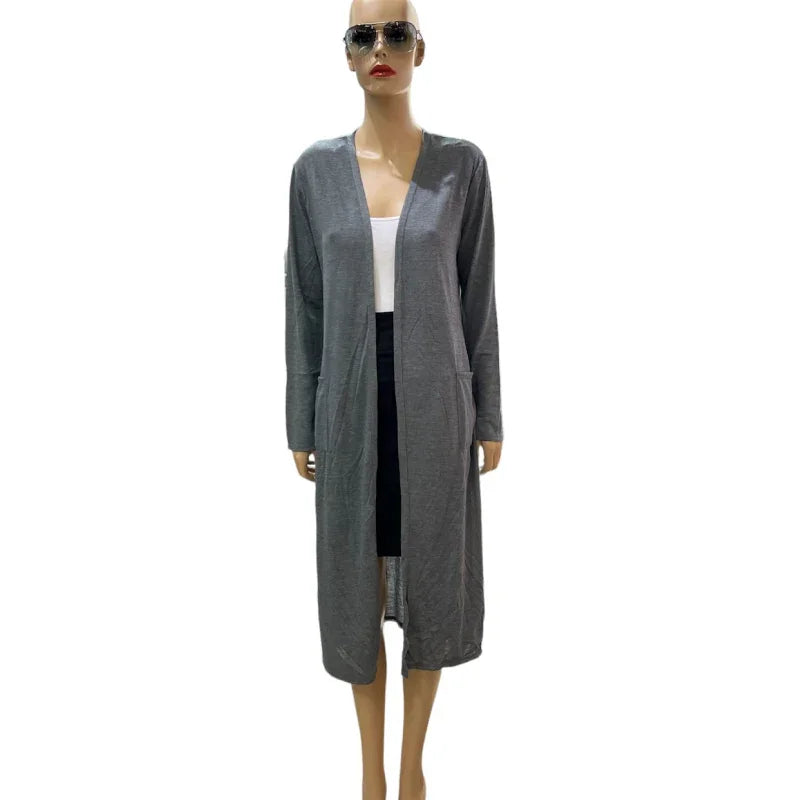 Long cardigan femme avec 2 poches #couleur_charcoal