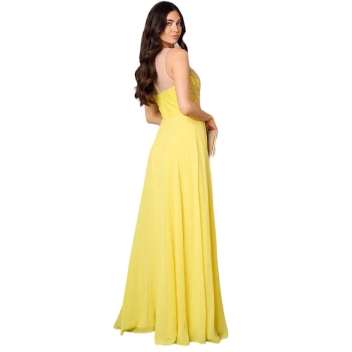 Maxi robe brodée longue C'est Elle #couleur_jaune