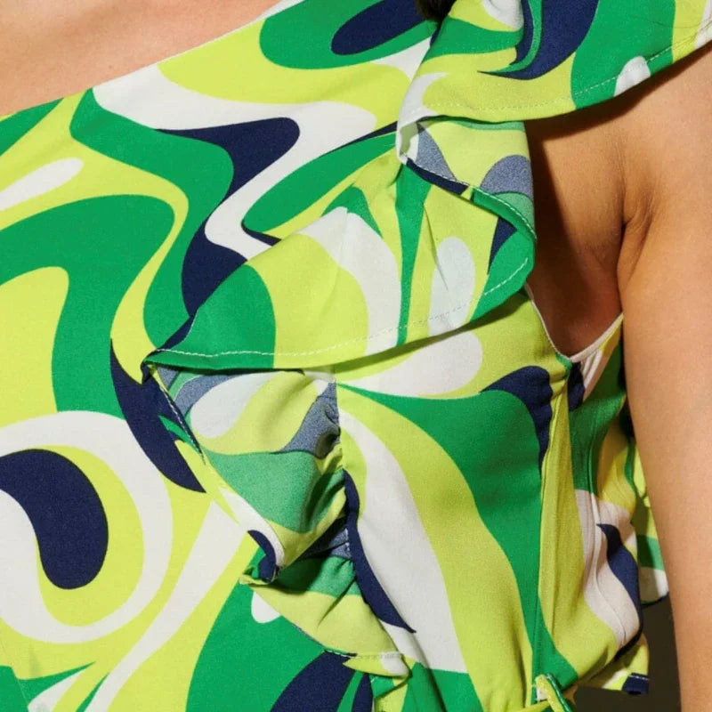 Robe asymétrique volantée #couleur_vert