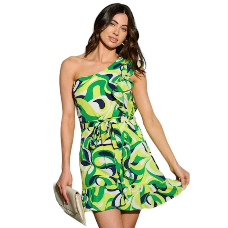 Robe asymétrique volantée #couleur_vert