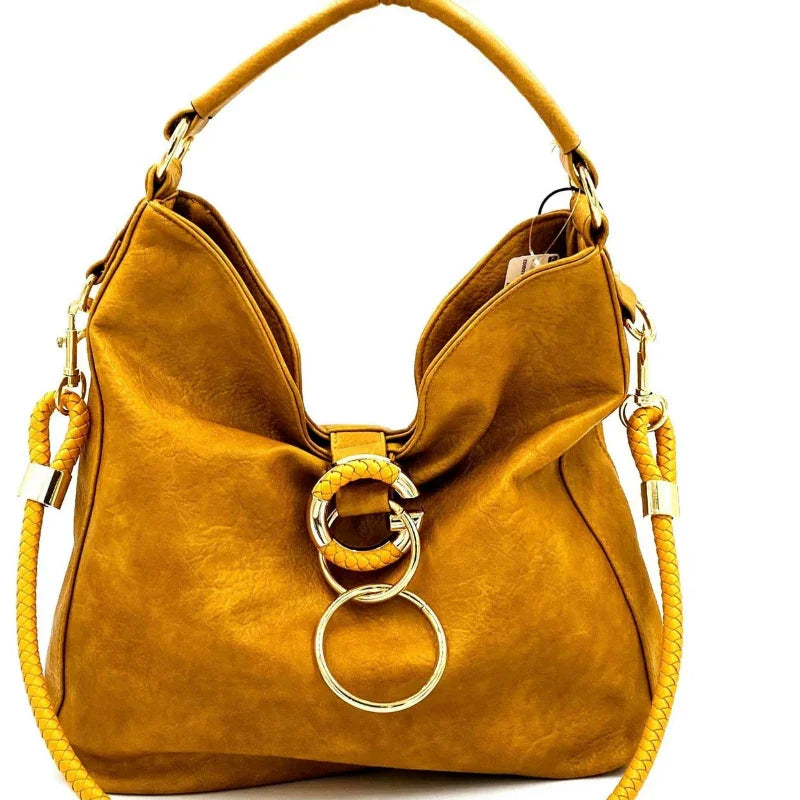 Sac à main anneaux lettre G #couleur_moutarde