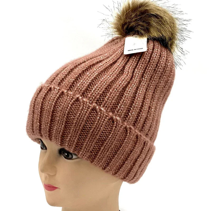 Tuque pompom fausse fourrure CoG New York #couleur_rose