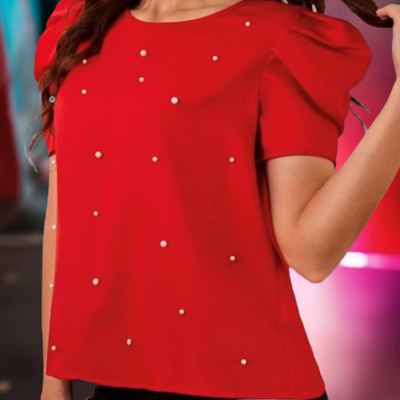 Blouse C'est Elle devant perlés #couleur_rouge