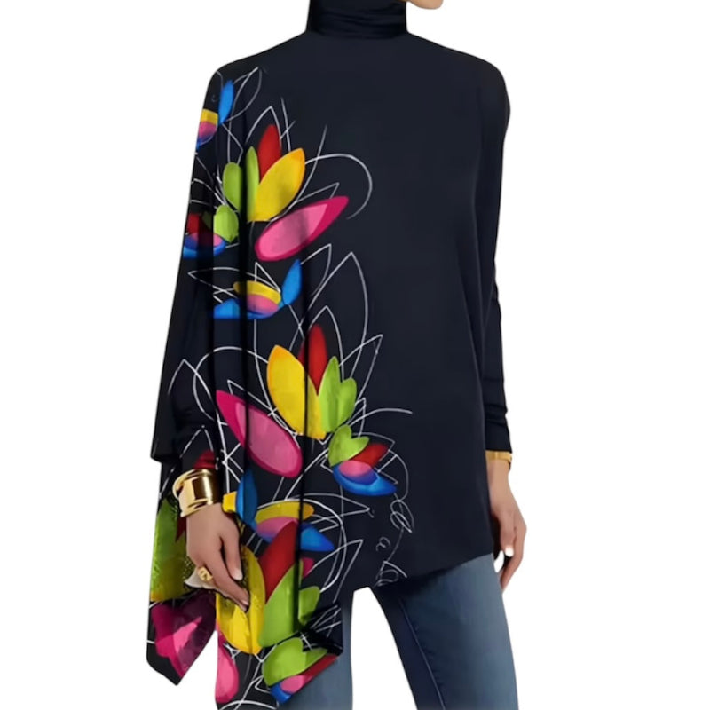 Blouse asymétrique col roulé Janes #couleur_noir