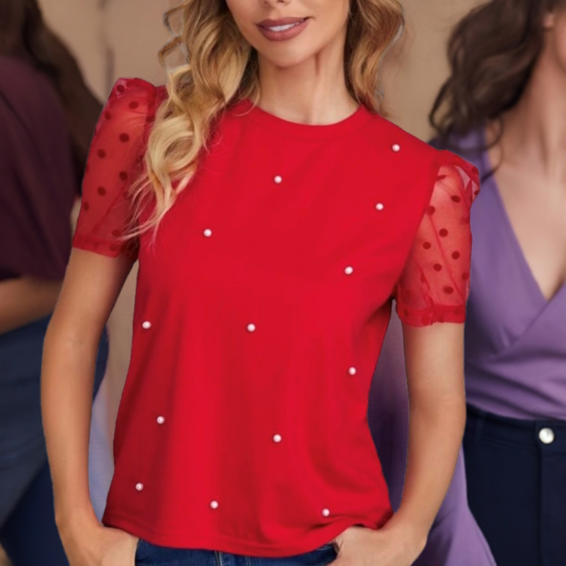 Blouse avec perle manche courte #couleur_rouge