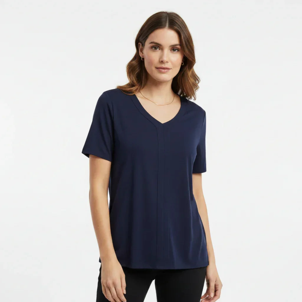 Blouse_col_V_marine - C'est Elle