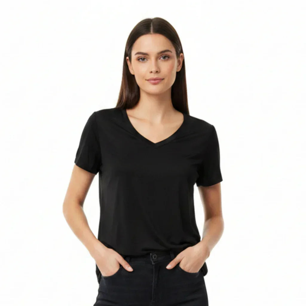 Blouse_col_V_noir_femme - C'est Elle