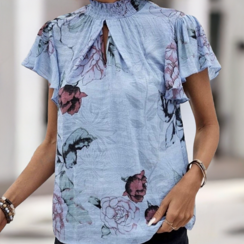 Blouse col smocké #couleur_bleu