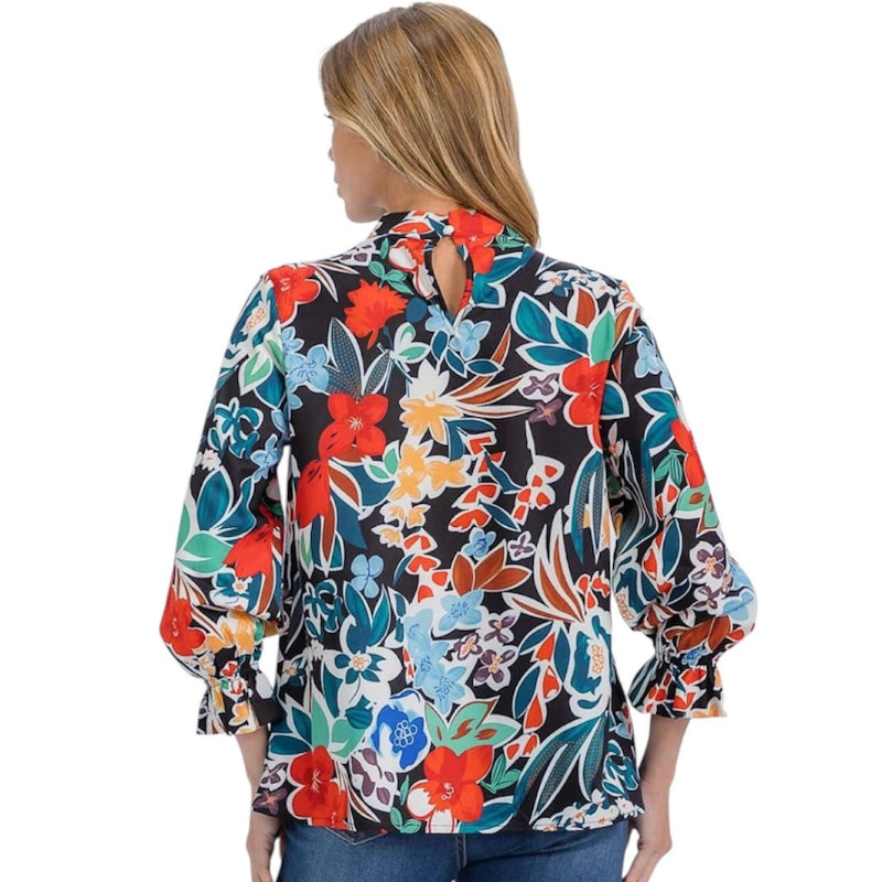 Blouse fleurie col montant
