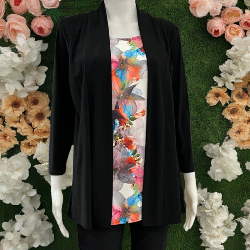 Blouse fleurie dans cardigan