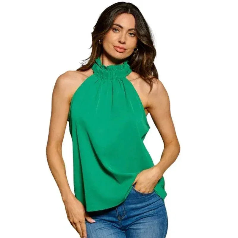 Blouse Top Sans Manches Promod - Taille 40, Imprimé Vert Et Noir Sur Fond Beige