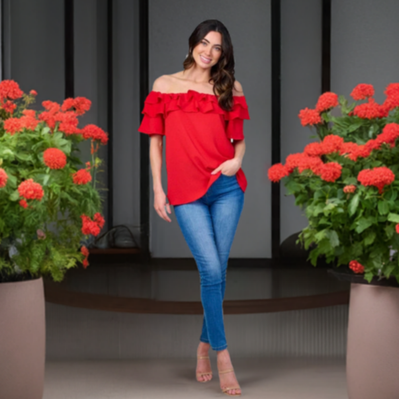 Blouse à volants cestelle #couleur_rouge