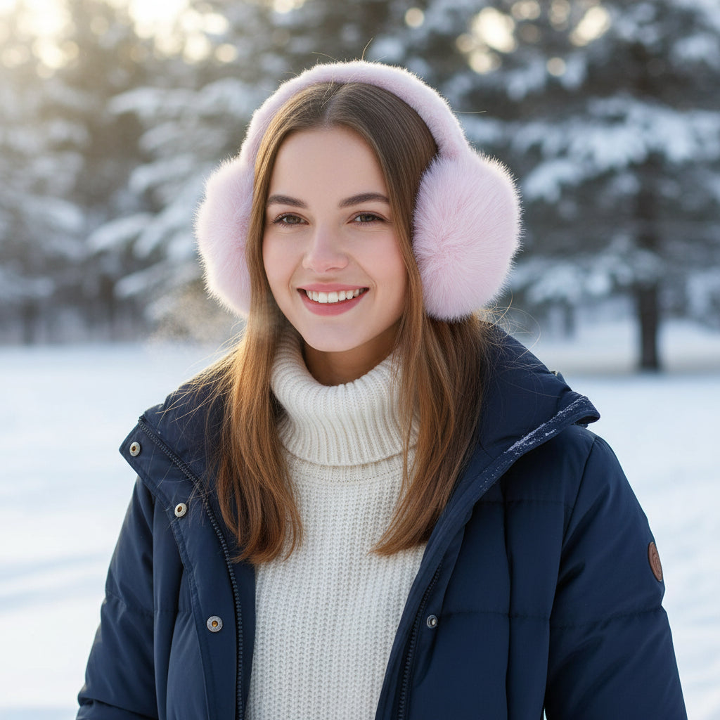 Cache oreille fourrure rose