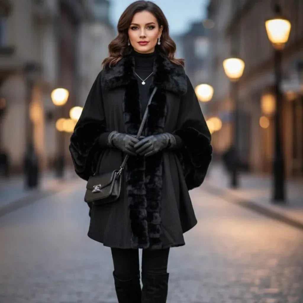 Cape Manteau AALLARD MEGEVE - Laine, Fourrure, Taille TU, Occasion En Très Bon état