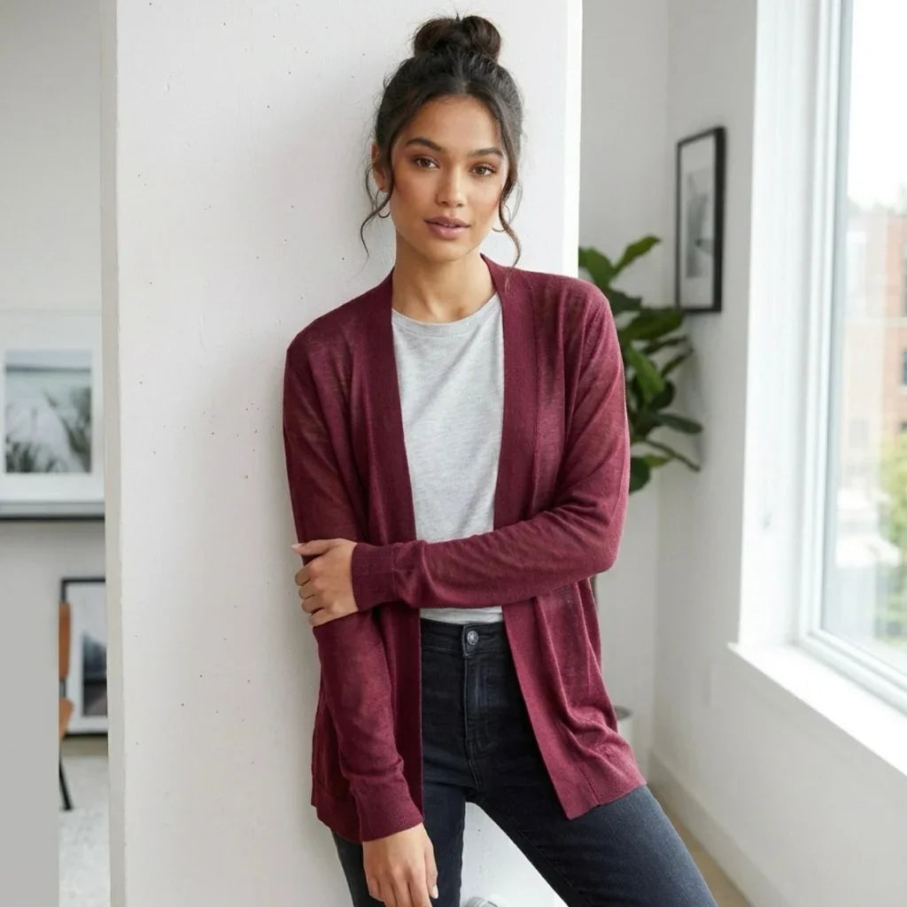 Cardigan_leger_femme_bourgogne - C'est Elle