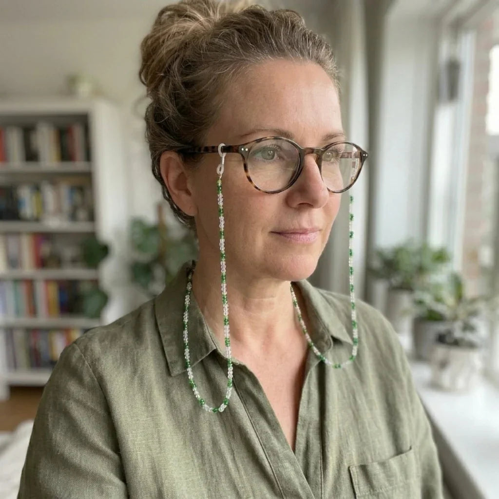Chaîne à lunettes en cristaux verts