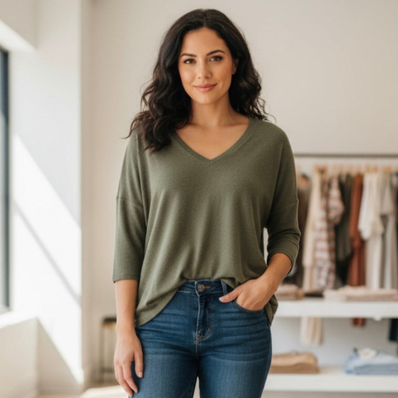 Chandail Col V Femme #couleur_olive