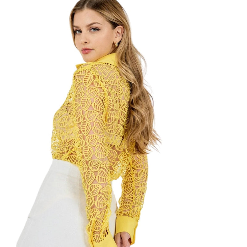 Chemise crochet femme #couleur_jaune