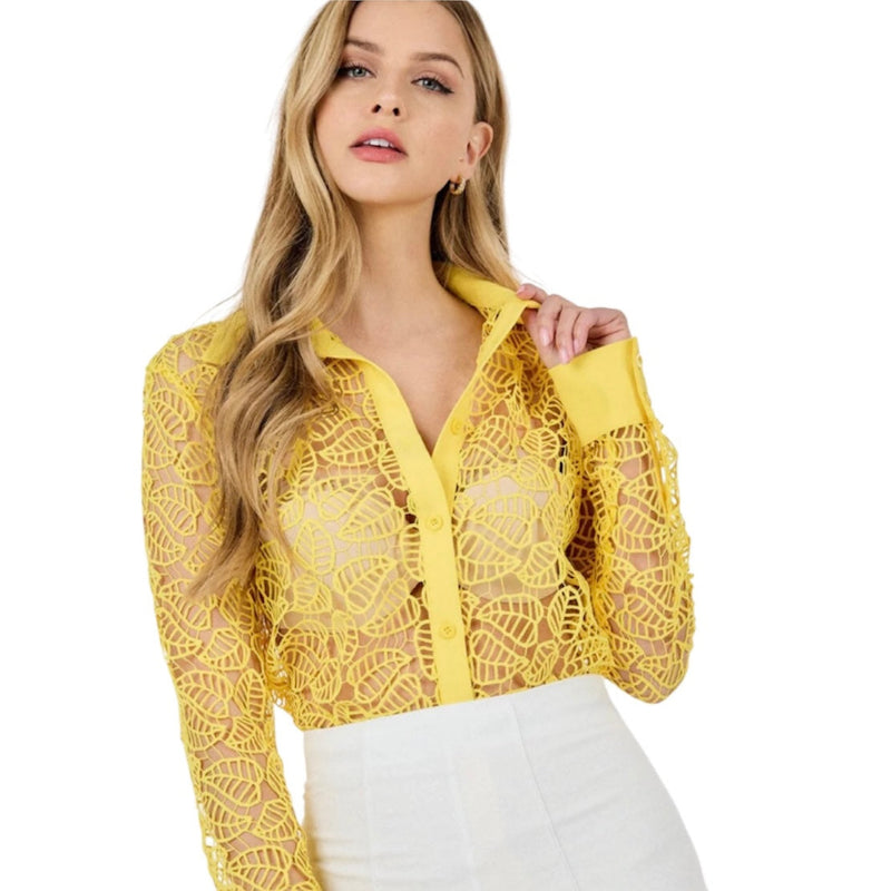 Chemise crochet femme #couleur_jaune