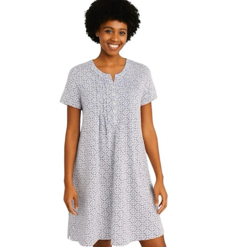 Chemise de nuit col V #couleur_bleu monogramme