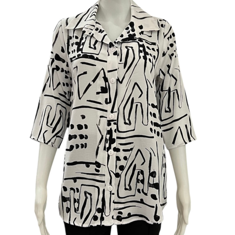Chemisier blanc et noir Julia Divina #couleur_blanc