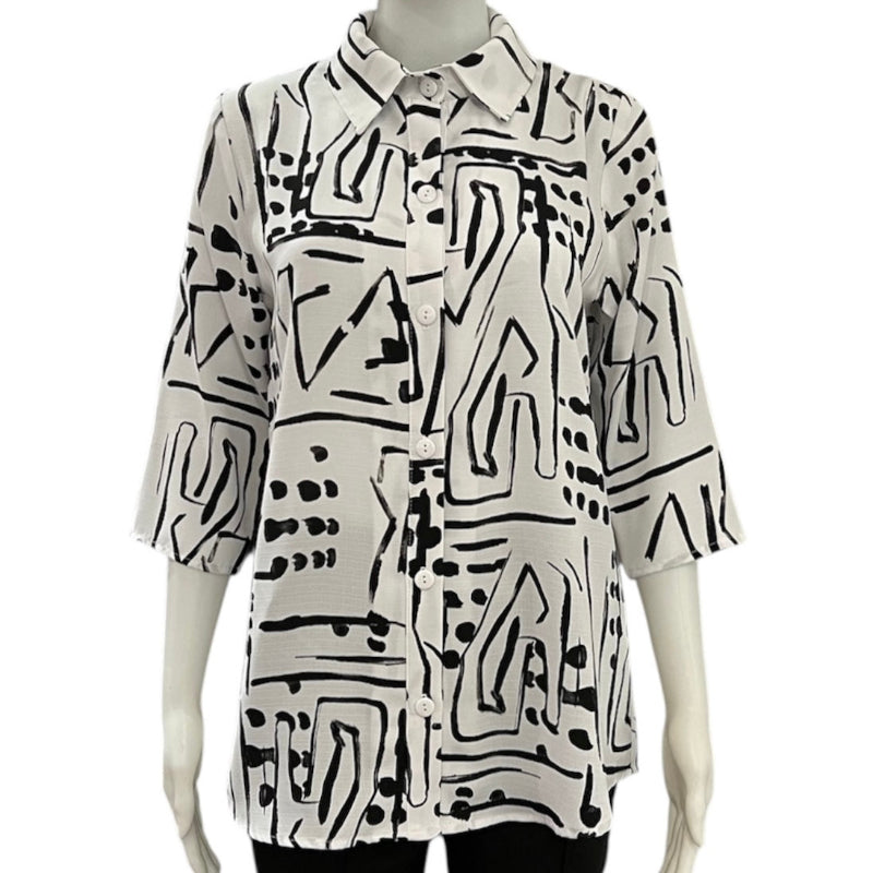 Chemisier blanc et noir Julia Divina #couleur_blanc